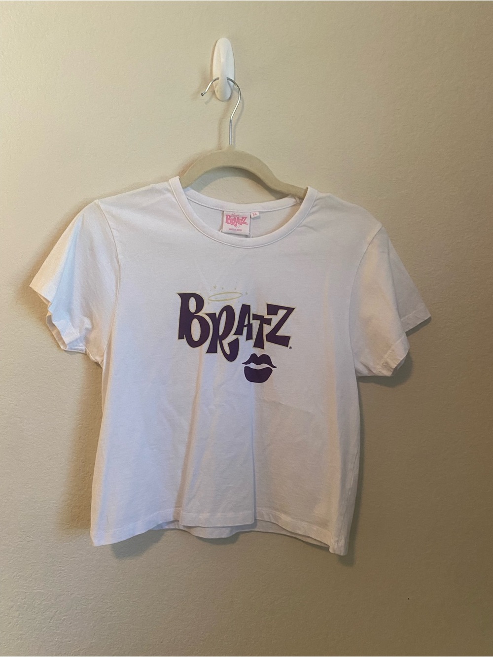 Bratz White Short Sleeve Graphic Tee with Purple Logo